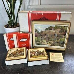 Pimpernel Acrylic English Cottages‎ 6 Placemats & 14 Coasters Cork Back